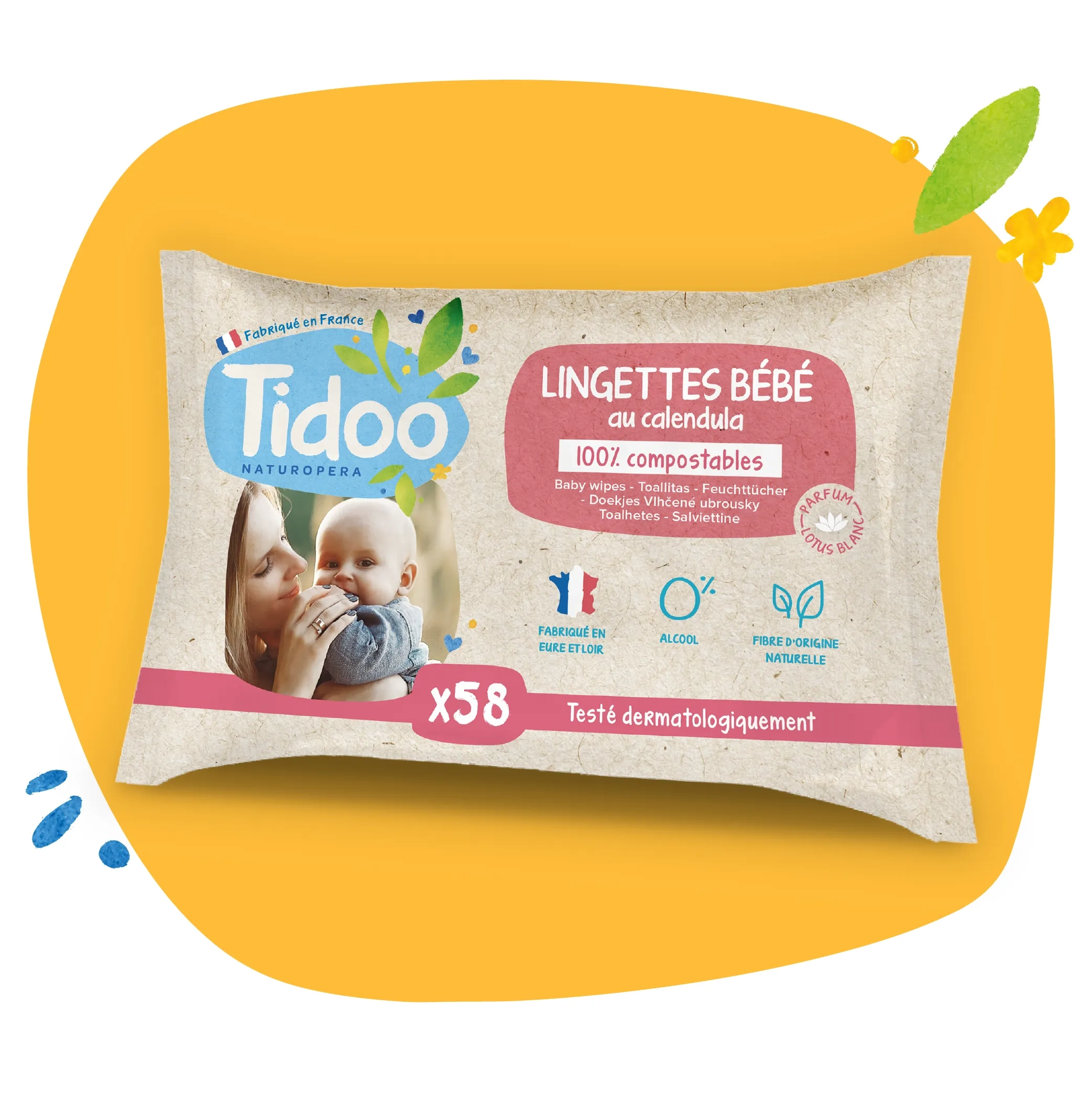 Les Lingettes Bébé Compostables made in France - Tidoo