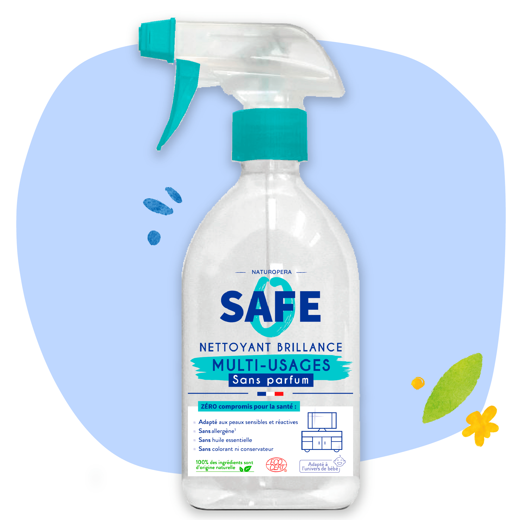 Spray Nettoyant Multi-Usage Sans Parfum 100% d'origine Naturelle et formule  Biodégradable.