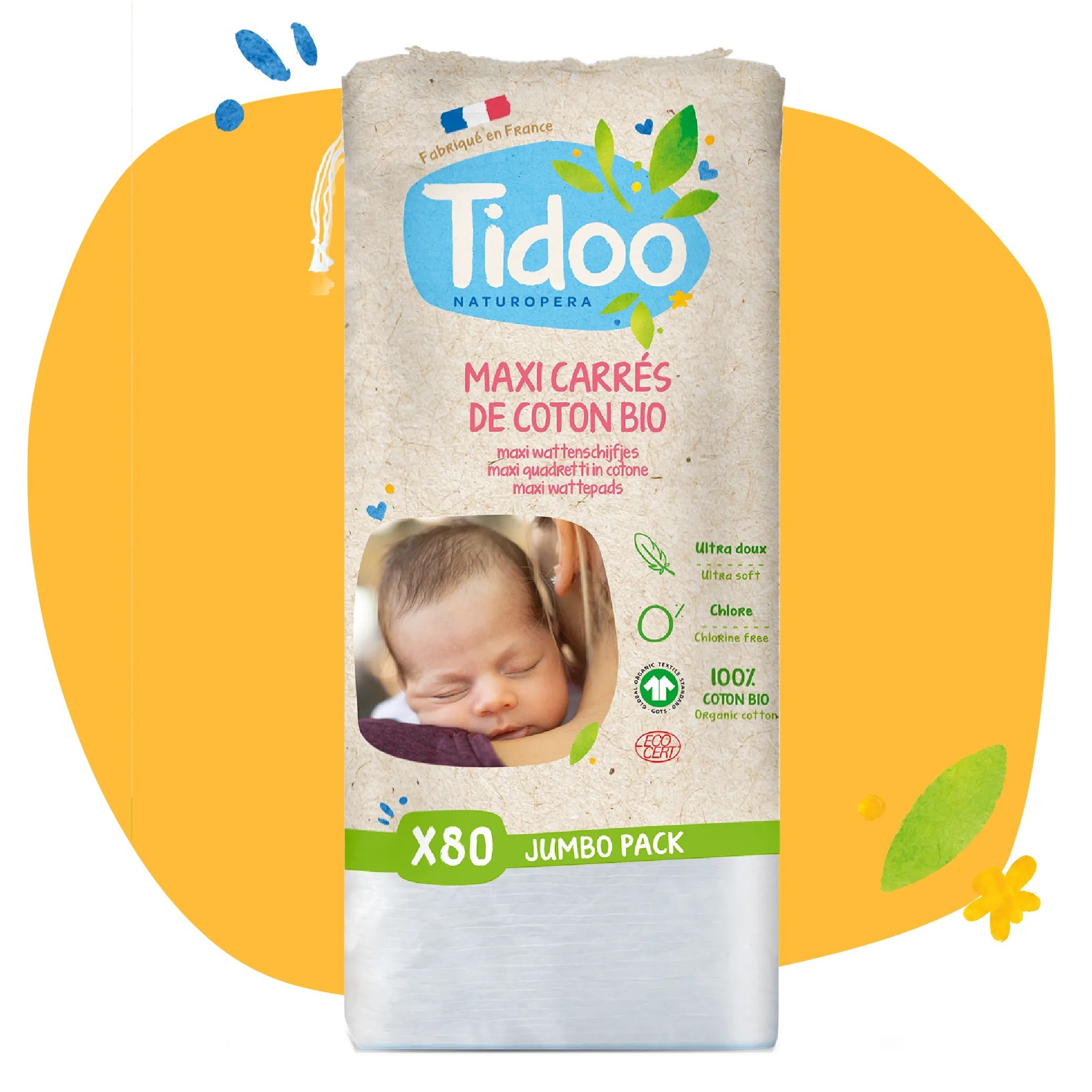 Carrés de coton bébé bio made in France - Tidoo